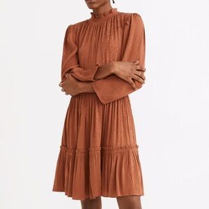 Madewell ruffle hem mini dress is Cheeta Jacquard, NWT size L